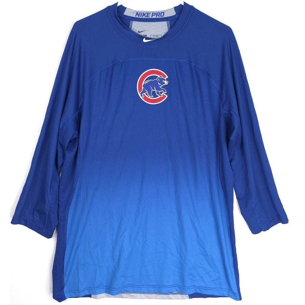 Chicago Cubs MLB Men's XL Blue Fitted‎ Nike Pro Hypercool 3/4 Sleeve Performance